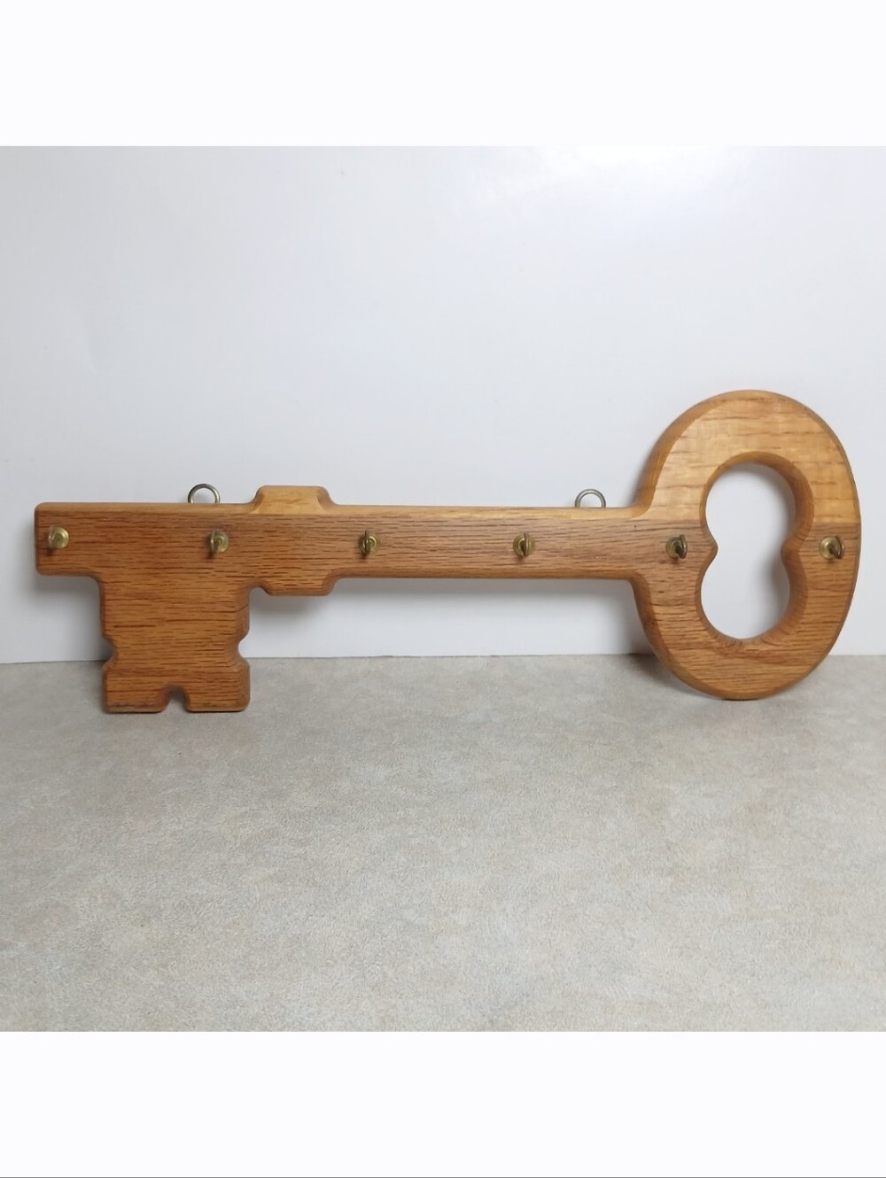 Vintage Wood Wooden Key Shaped Key Holder Rack 6 Hooks Wall Decor Cottagecore